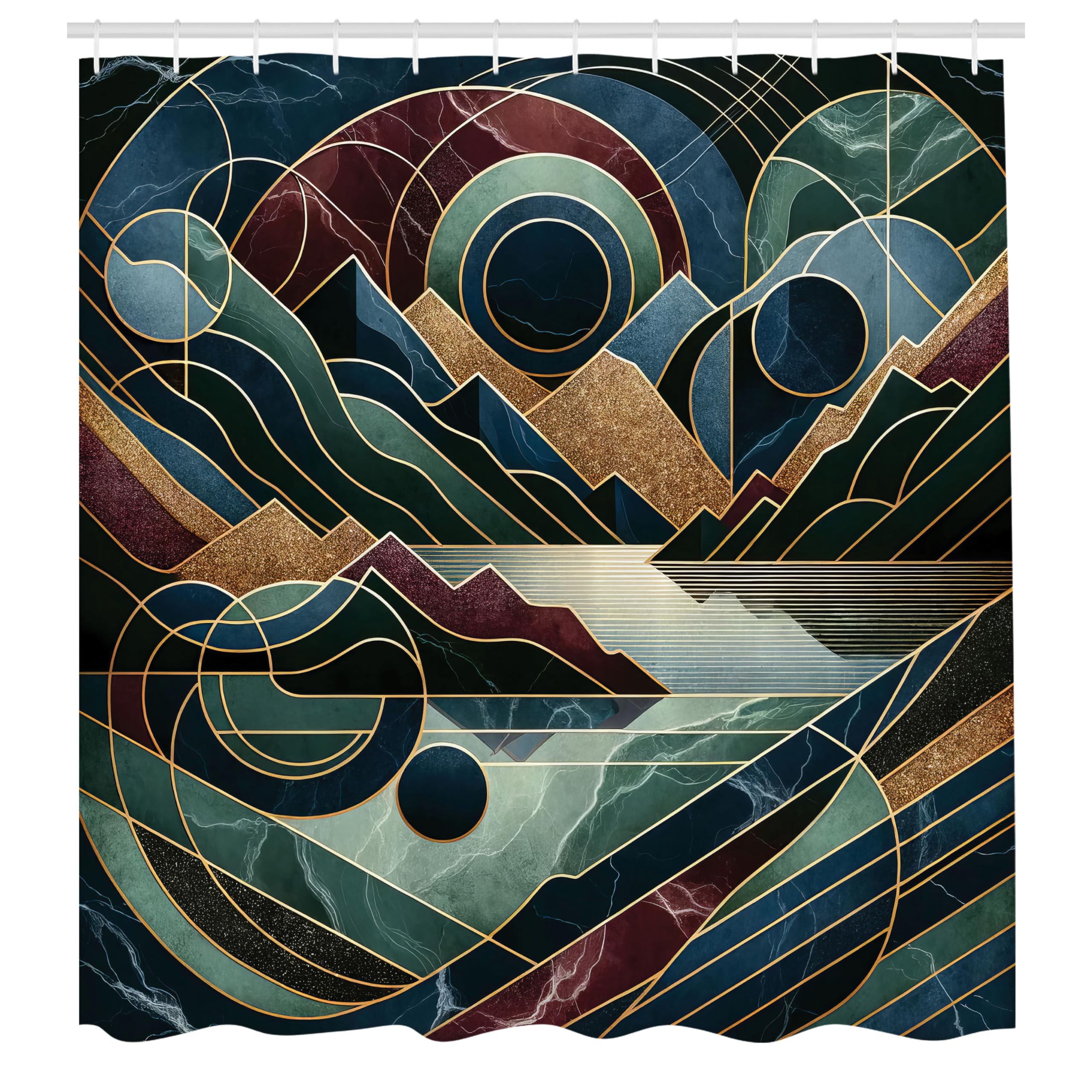 Ambesonne Lake Shower Curtain, Geometric Lines Mountains With Fibonacci Details Modern Minimalist Boho, Cloth Fabric Bathroom De